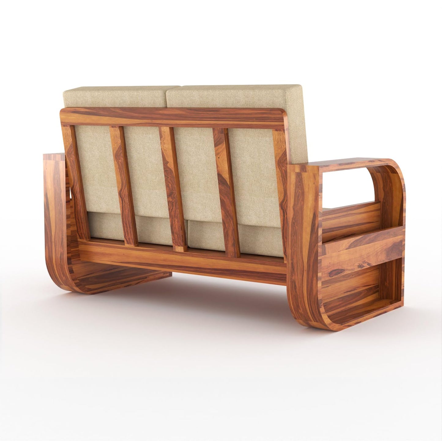 Sheesham Wood 2 Seater Sofa Set for Living Room & Home Office | Solid Wooden Sofa Set Furniture (Natural Teak Finish)