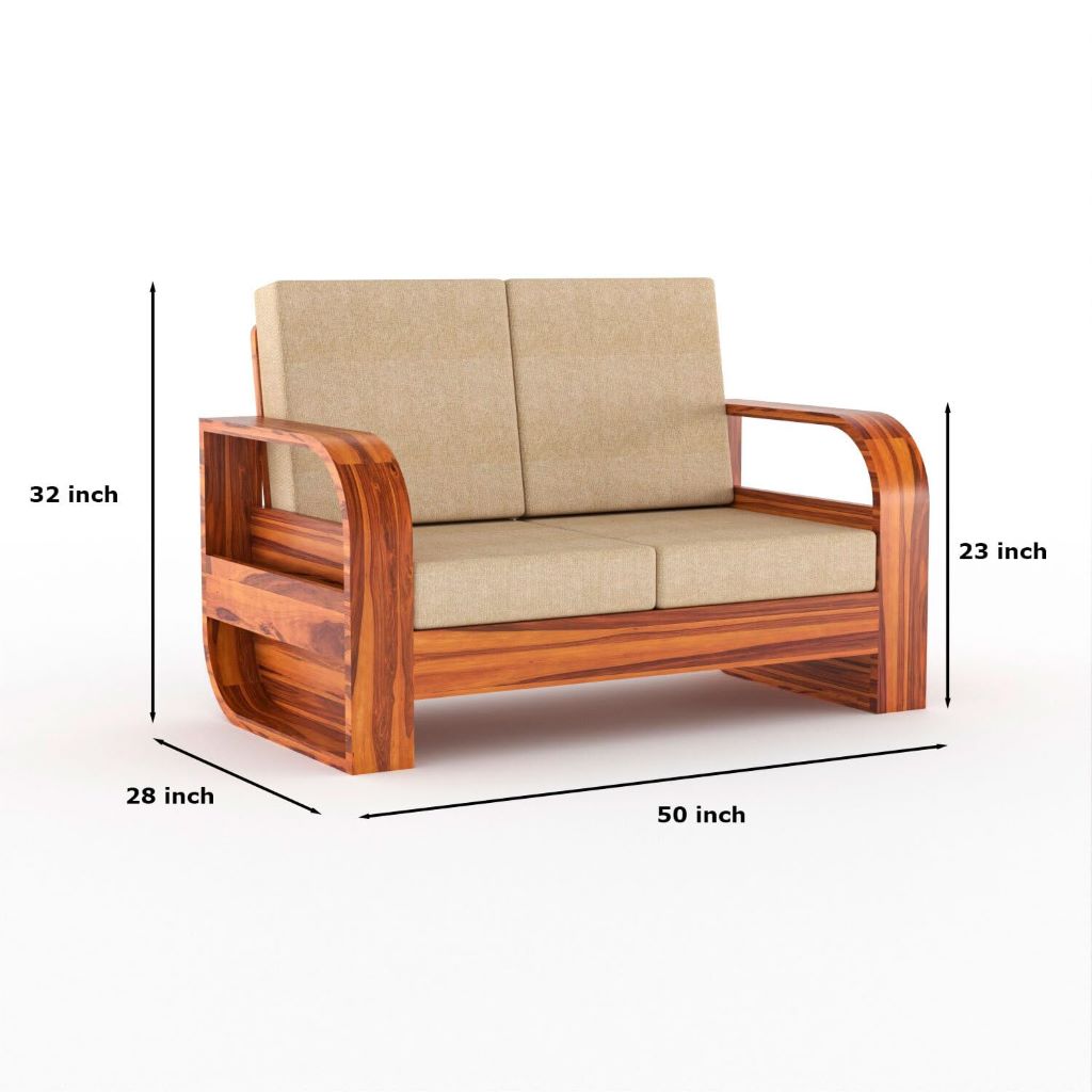 Sheesham Wood 2 Seater Sofa Set for Living Room & Home Office | Solid Wooden Sofa Set Furniture (Natural Teak Finish)