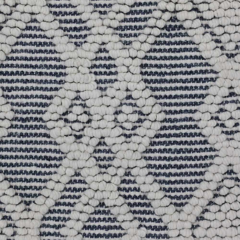 Close-up of a textured blue and white fabric pattern