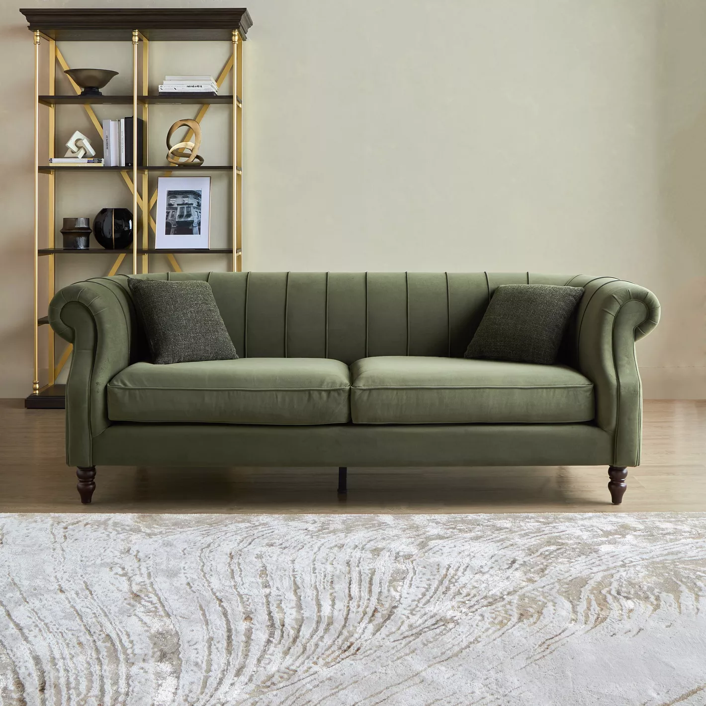 Contemporary 3-Seater Sofa with Soft Fabric Upholstery