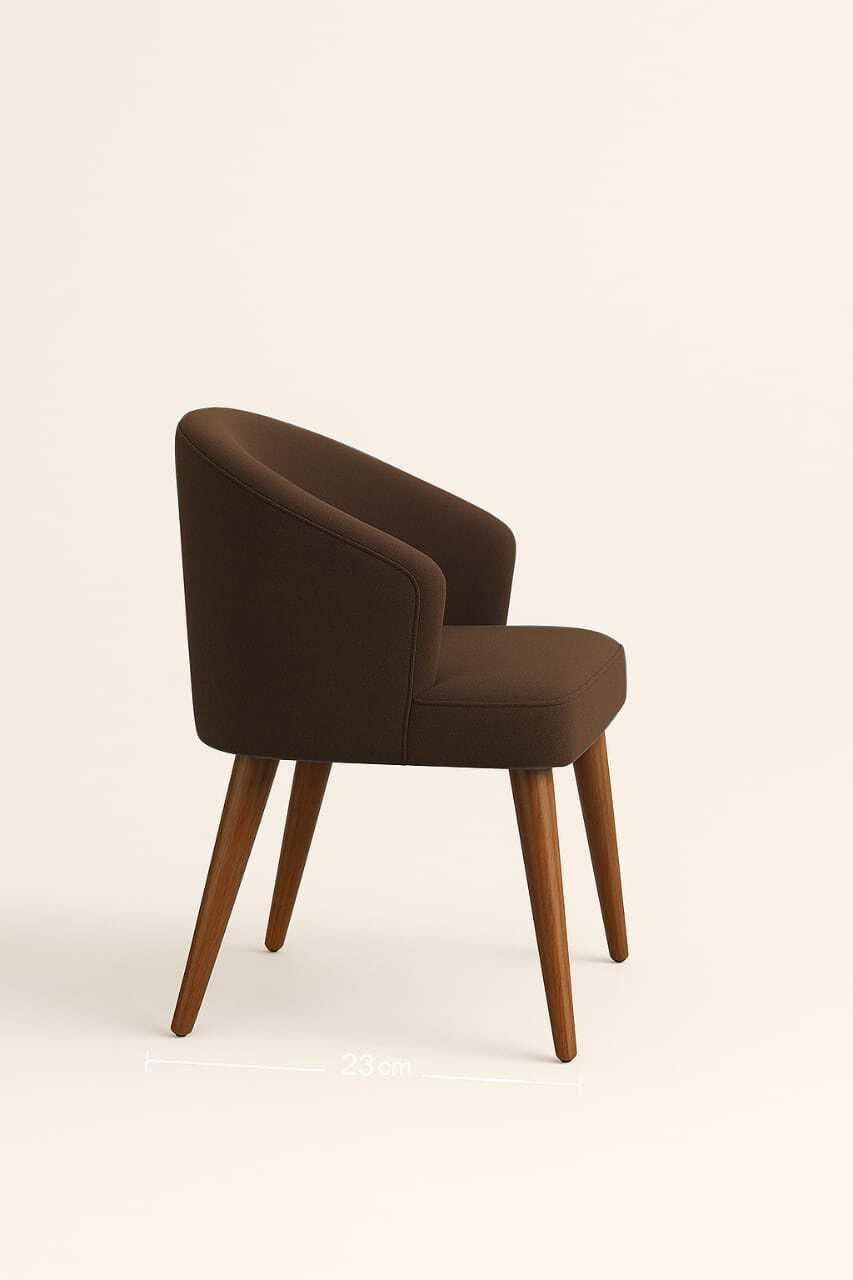 Brown upholstered chair with wooden legs on a beige background