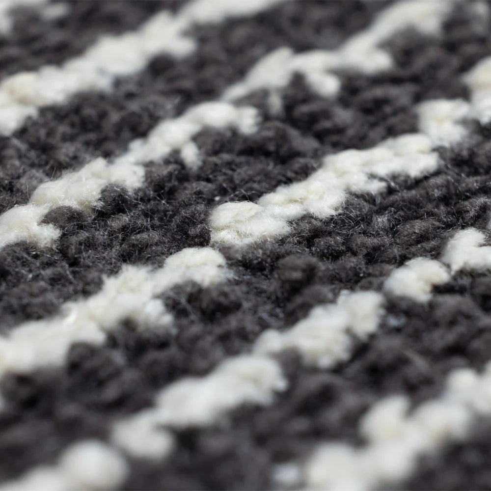 Close-up of a textured black and white patterned fabric