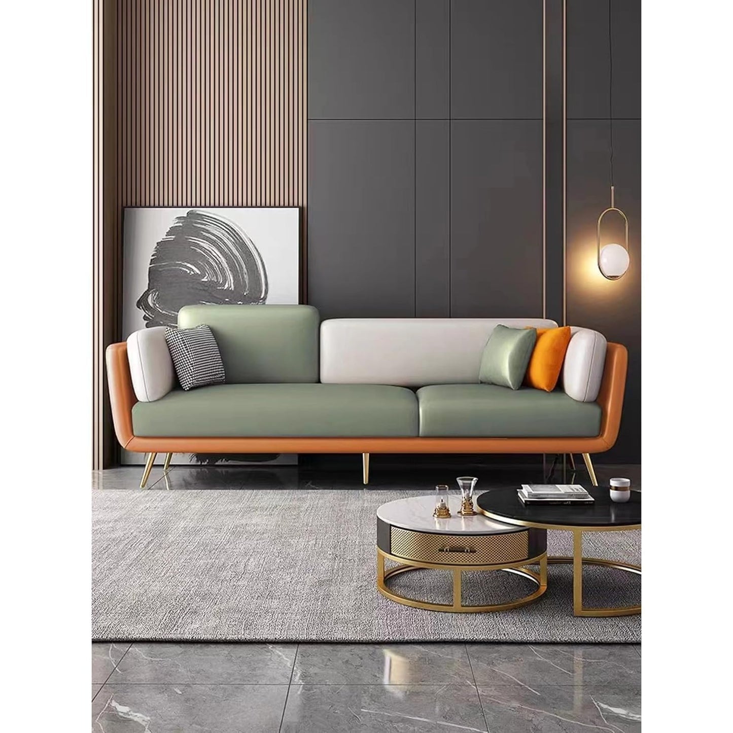 Turquoise Green & Brown 3+1 Fabric Sofa Set with Footrest  Luxury Upholstery & Elegant Modern Design