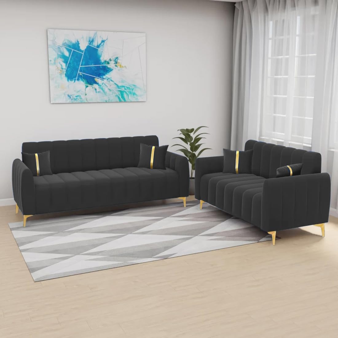 5 Seater Fabric Premium 3+2 Sofa Set for Living Room (Grey)