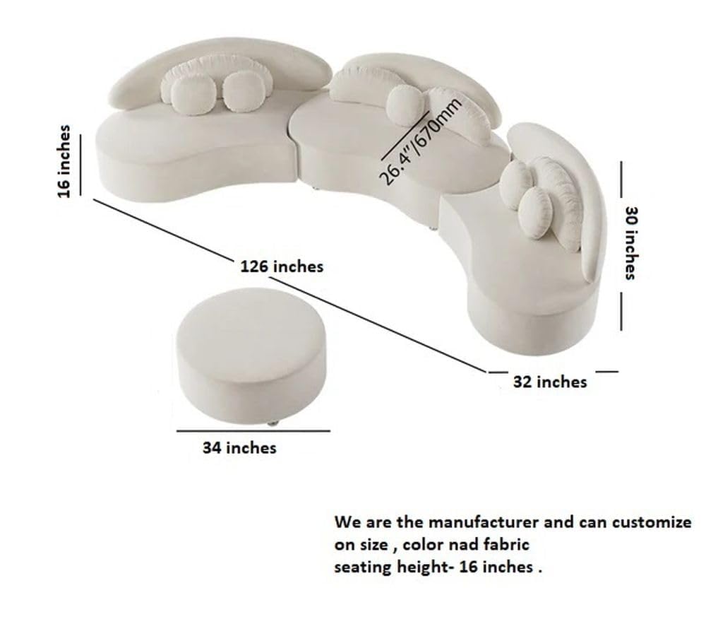 Modern 6 Seater 3-Piece Curved Sectional Sofa