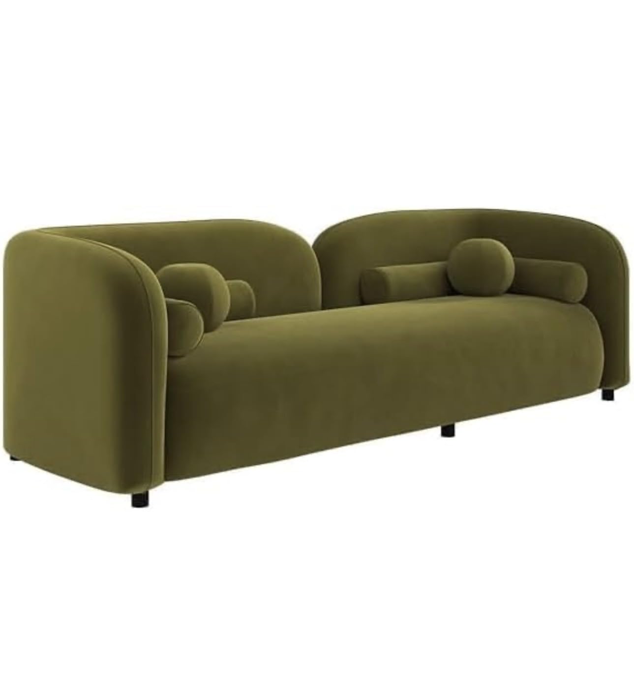 Green sofa with curved design on a white background