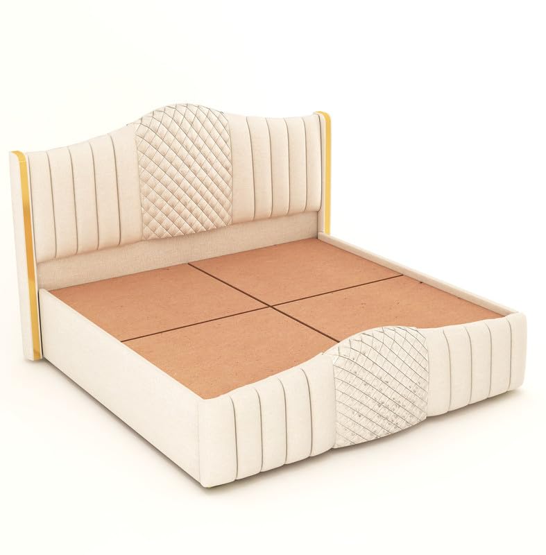 Bed with quilted headboard and footboard on a white background