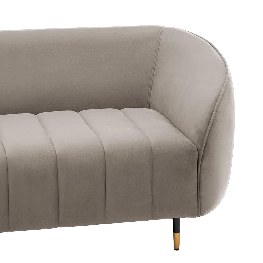 Gray sofa with a tufted design on a white background