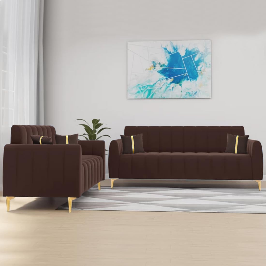 5 Seater Fabric Premium 3+2 Sofa Set for Living Room (Brown)