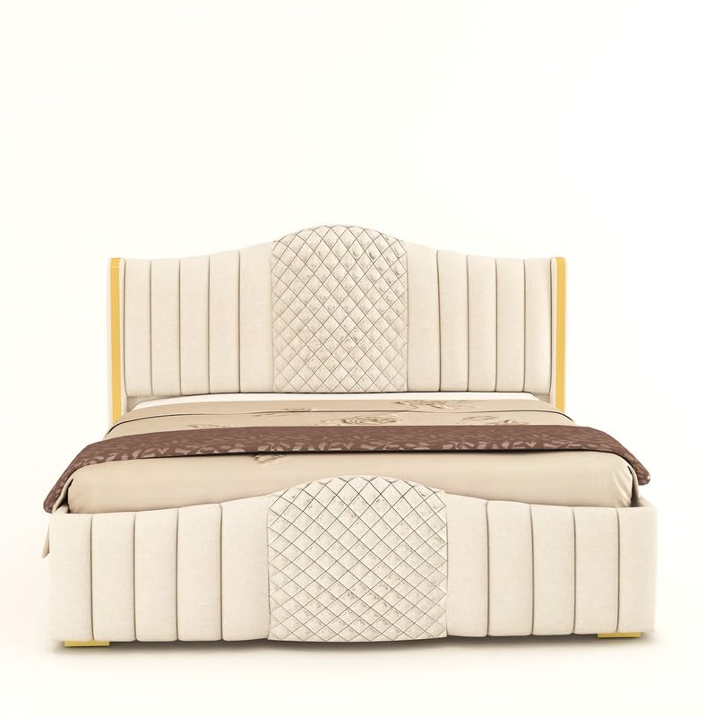 Decorative bed with quilted design on a white background