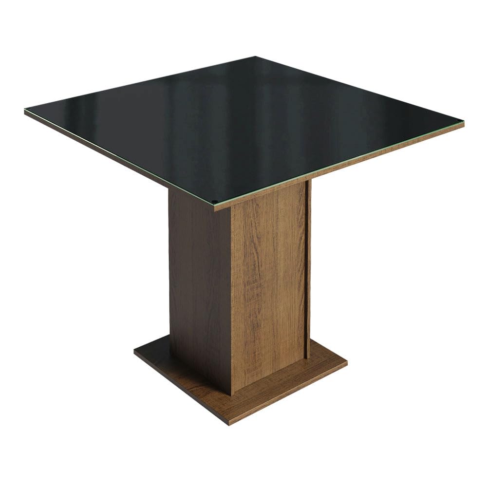 4-Seater Dining Set with Square Glass Table Top, Sturdy Wooden Frame, Fully Cushioned Seats – 90 cm, Brown/Black