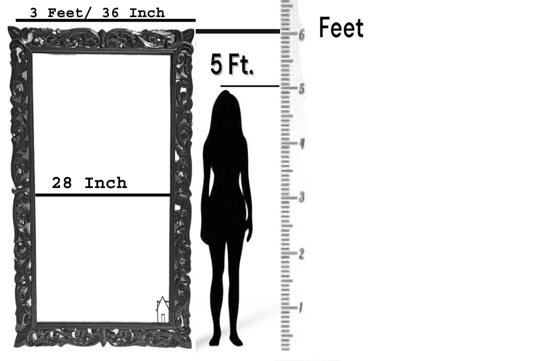 Full-Length Carved Wooden Mirror – 6x3 FT Rectangular Floor Standing or Wall-Mount Frame, Walnut Finish