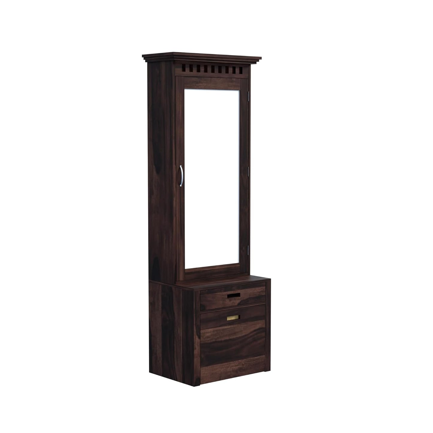 Wooden cabinet with a mirror on a white background