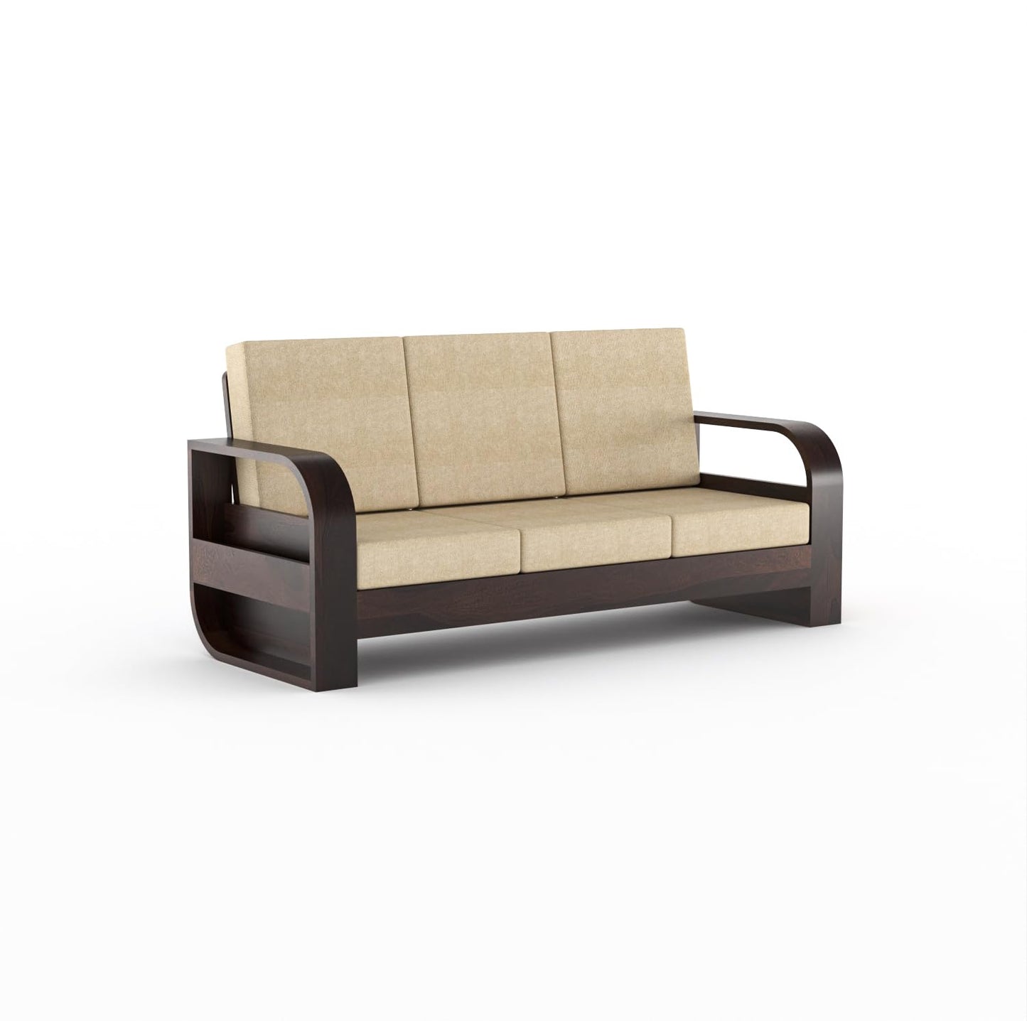 Sheesham Wood 5 Seater Sofa Set (3+1+1) – Light Walnut Finish | Wooden Living Room Sofa Set