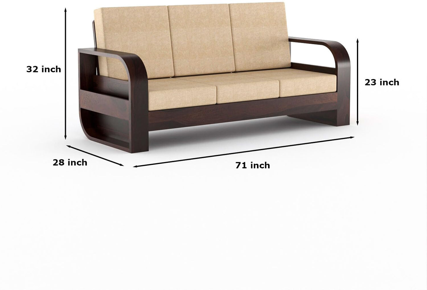Sheesham Wood 5 Seater Sofa Set (3+1+1) – Light Walnut Finish | Wooden Living Room Sofa Set