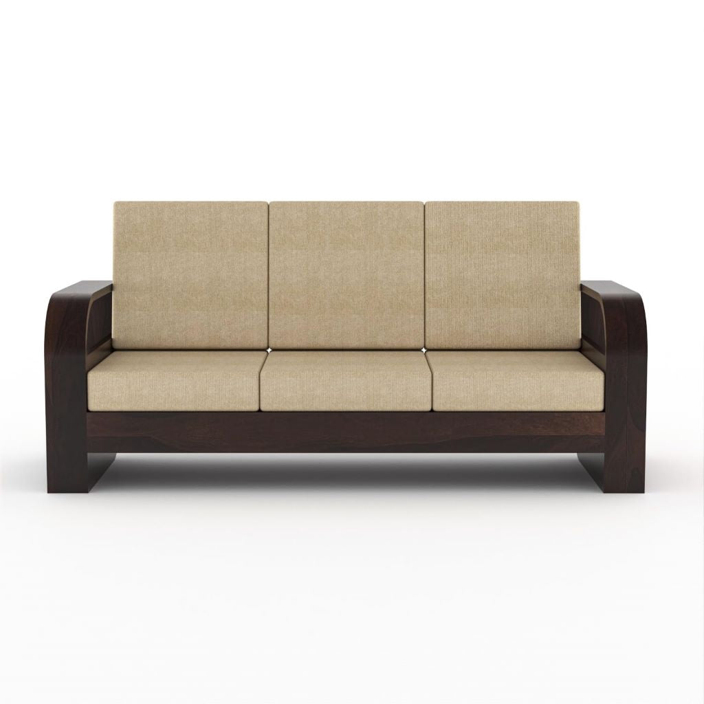 Sheesham Wood 5 Seater Sofa Set (3+1+1) – Light Walnut Finish | Wooden Living Room Sofa Set