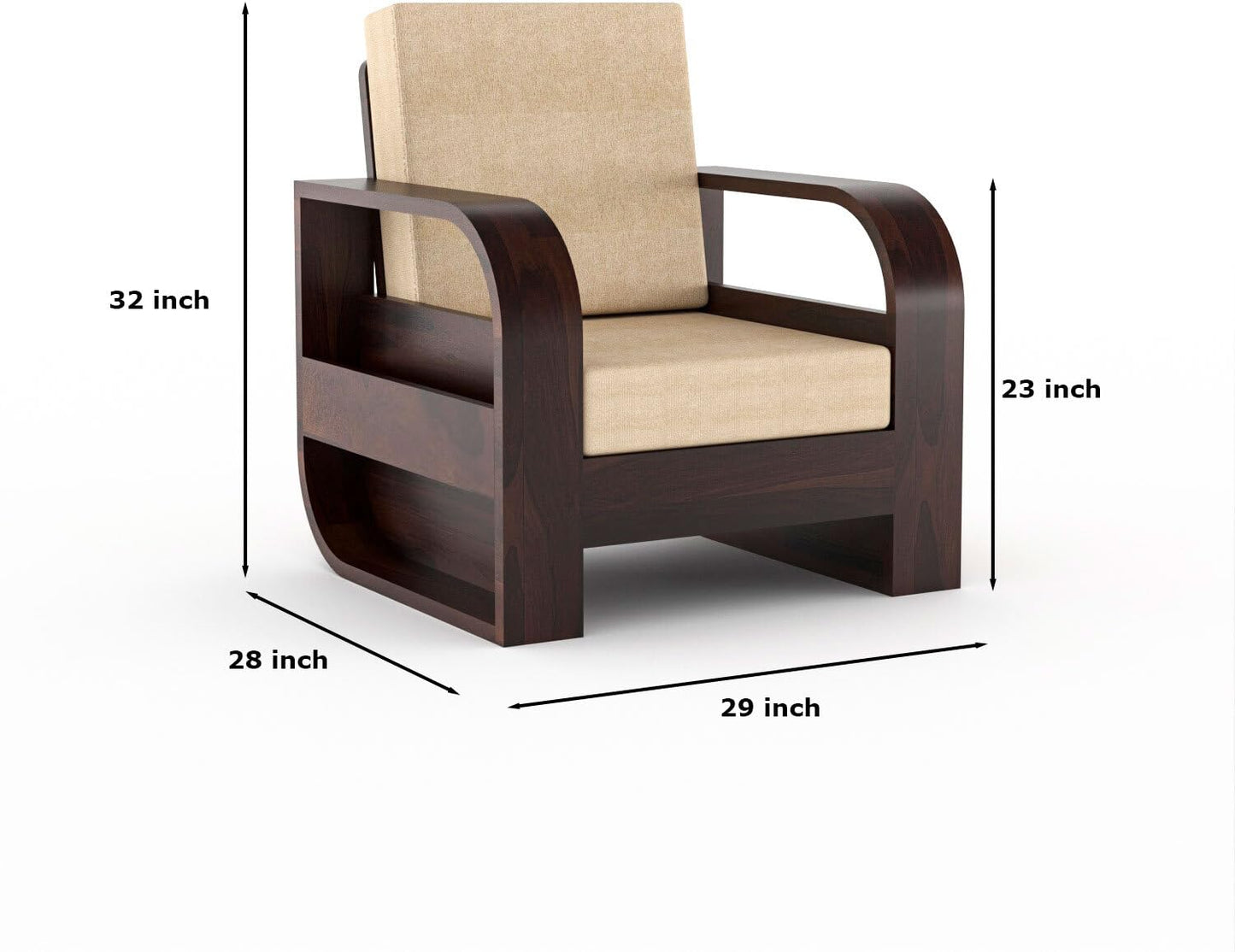 Sheesham Wood 5 Seater Sofa Set (3+1+1) – Light Walnut Finish | Wooden Living Room Sofa Set