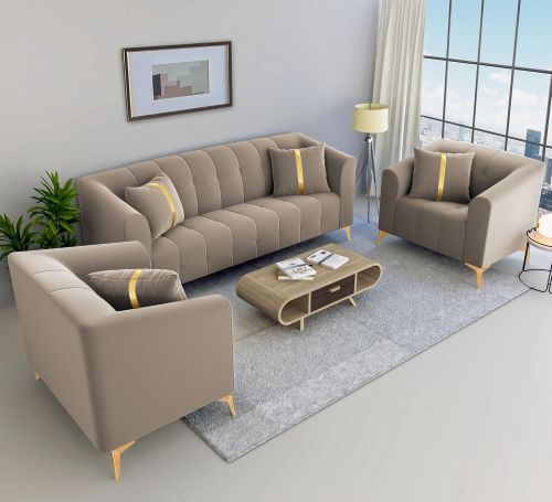 Beige Fabric Chesterfield 3+1+1 Seater Sofa Set Elegant Modern Classic Design