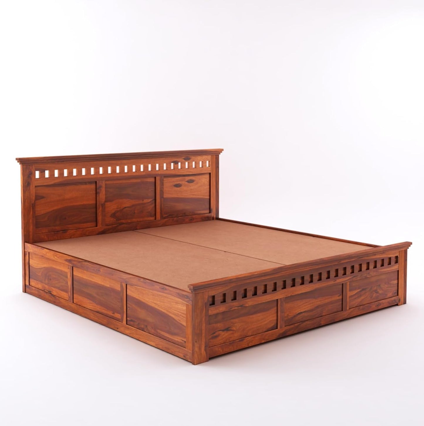 King Size Sheesham Wood Bed with Box Storage – Solid Wooden Double Bed Frame for Bedroom, Living Room, or Hotel (Honey Finish)