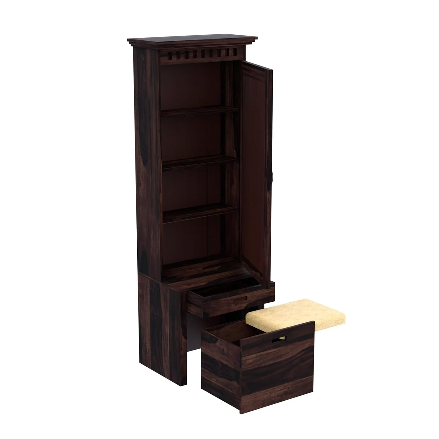Sheesham Solid Wood Dressing Table for Bedroom with 1 Drawer & Cushioned Stool