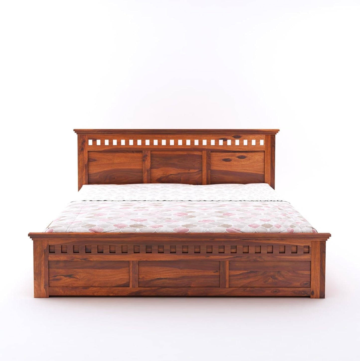 King Size Sheesham Wood Bed with Box Storage – Solid Wooden Double Bed Frame for Bedroom, Living Room, or Hotel (Honey Finish)