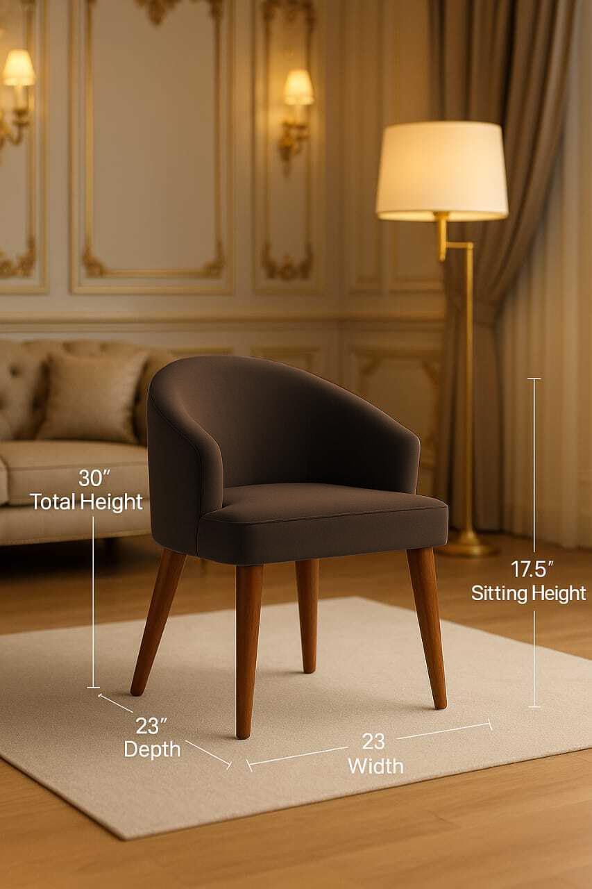Chair with dimensions labeled in a living room setting