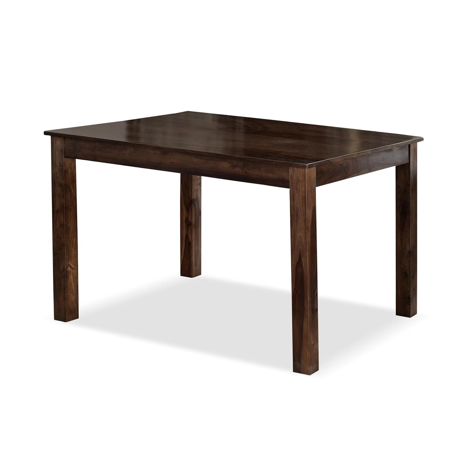 Modern Solid Sheesham Wood 4 Seater Dining Table Set with Cushion Chairs – Walnut Finish