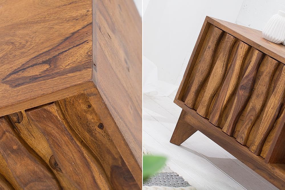 Wooden side table with natural grain pattern on a white background