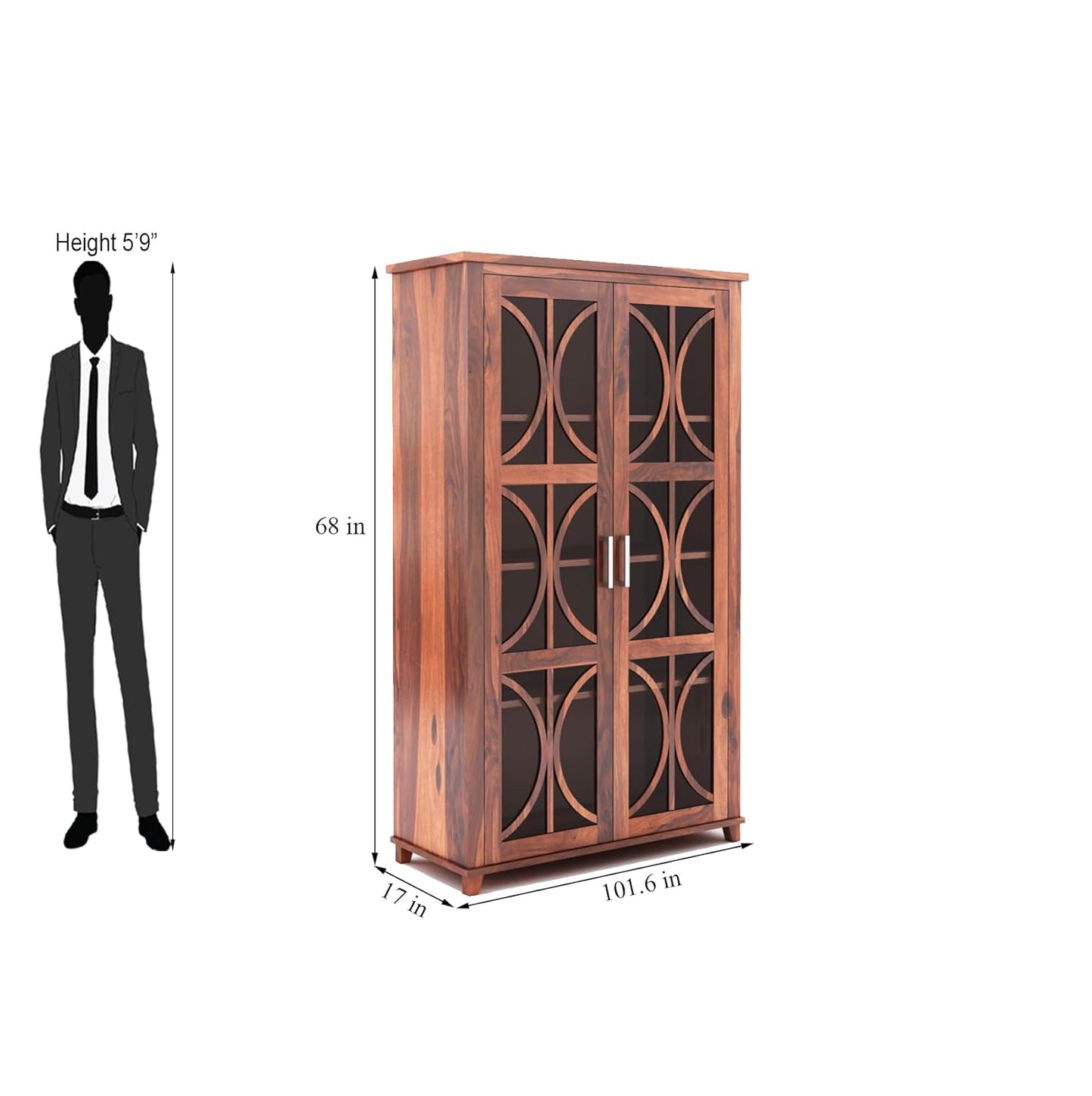 Sheesham Wood Crockery Cabinet with Glass Door – Solid Wood Showcase Almirah  Bookshelf