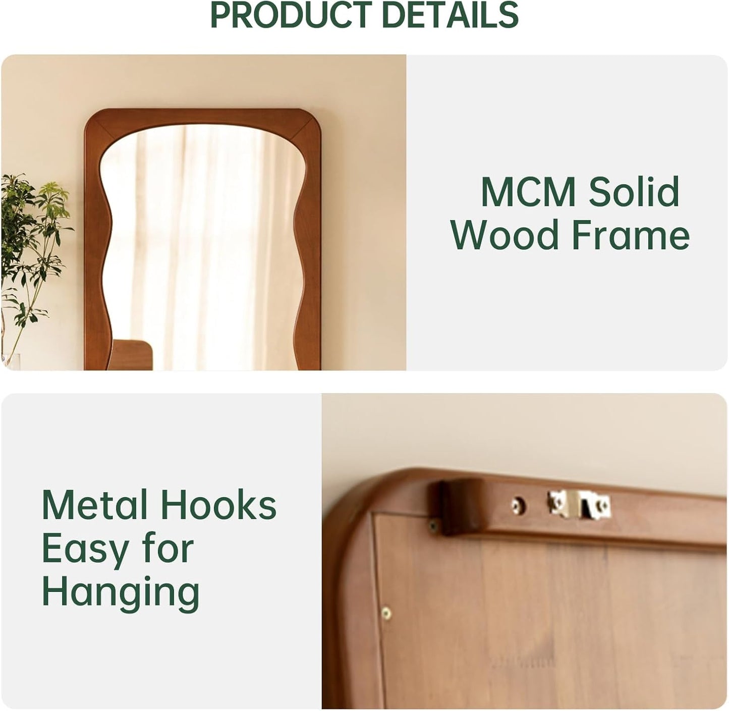 64"x28" Full-Length Mirror – Solid Wood Full-Body Floor Mirror