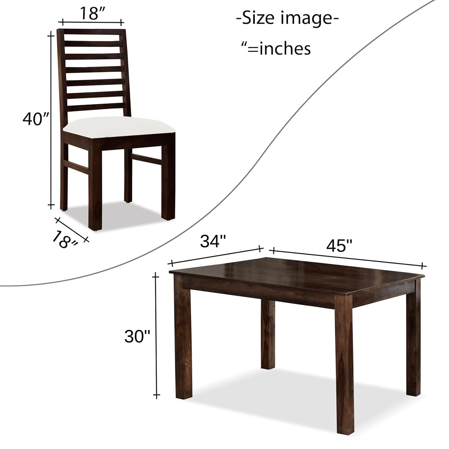 Modern Solid Sheesham Wood 4 Seater Dining Table Set with Cushion Chairs – Walnut Finish