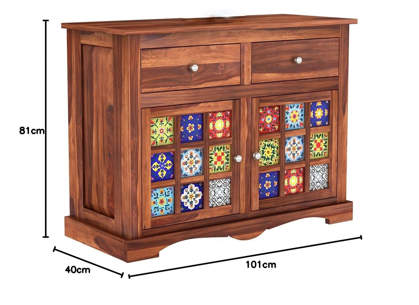 Wooden Cabinet in Solid Sheesham Wood – Sideboard with 2 Drawers & 2-Door Storage (Design 60)