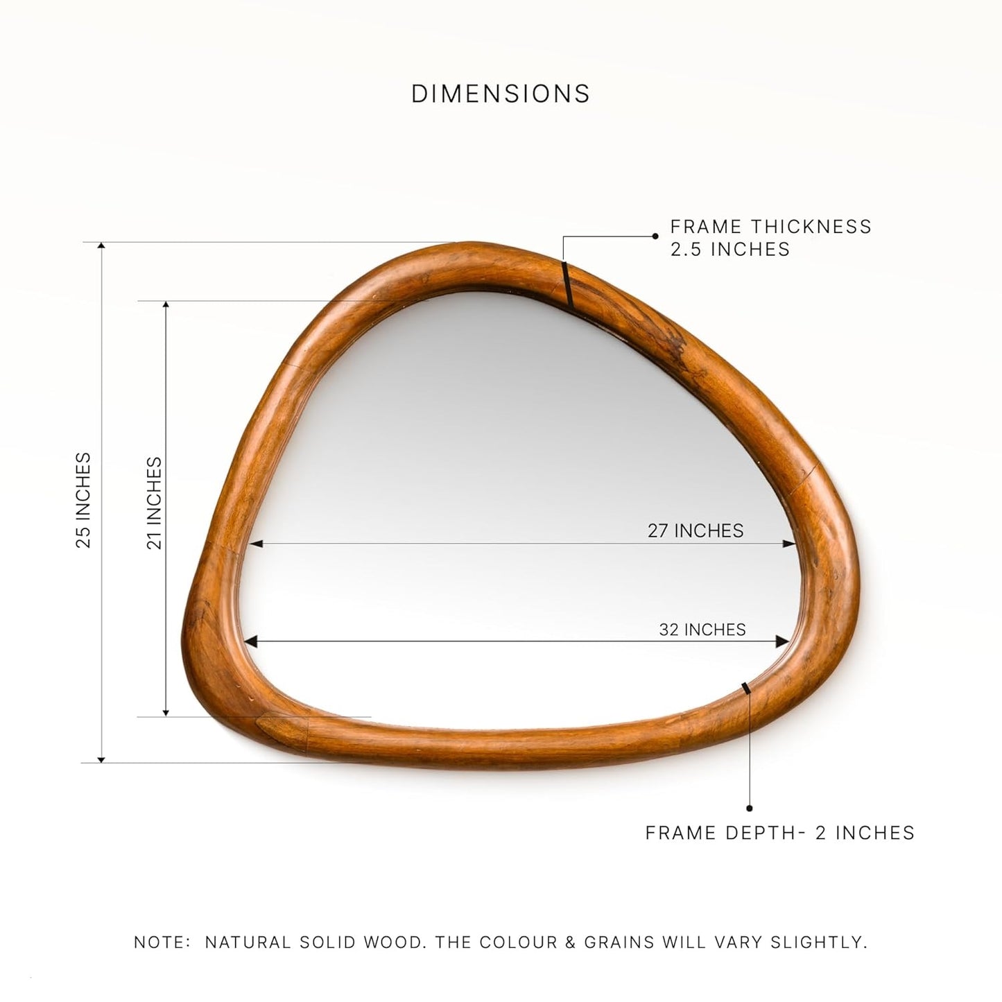 25" Asymmetric Wall Mirror with Handcrafted Wooden Frame – 5mm HD Glass, Irregular Shape, Vertical or Horizontal Mount, 25x32"
