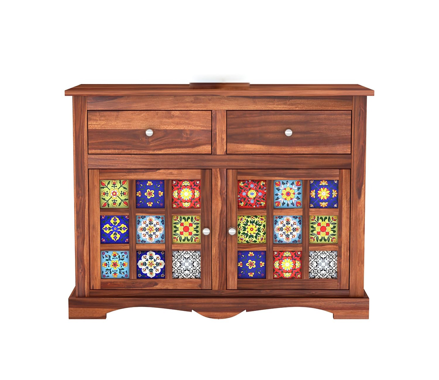 Wooden Cabinet in Solid Sheesham Wood – Sideboard with 2 Drawers & 2-Door Storage (Design 60)