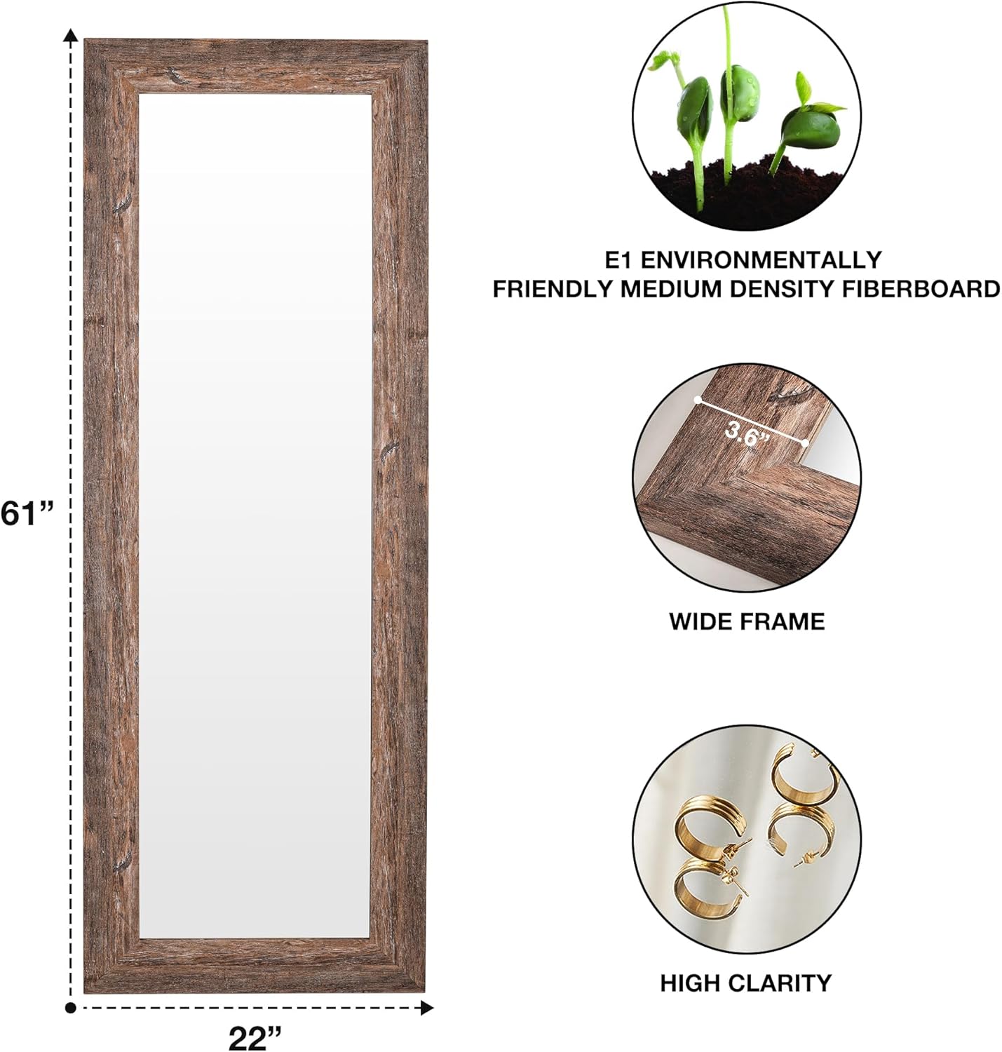 Full-Length Mirror 61"x22" – Floor Standing or Wall-Mount Mirror
