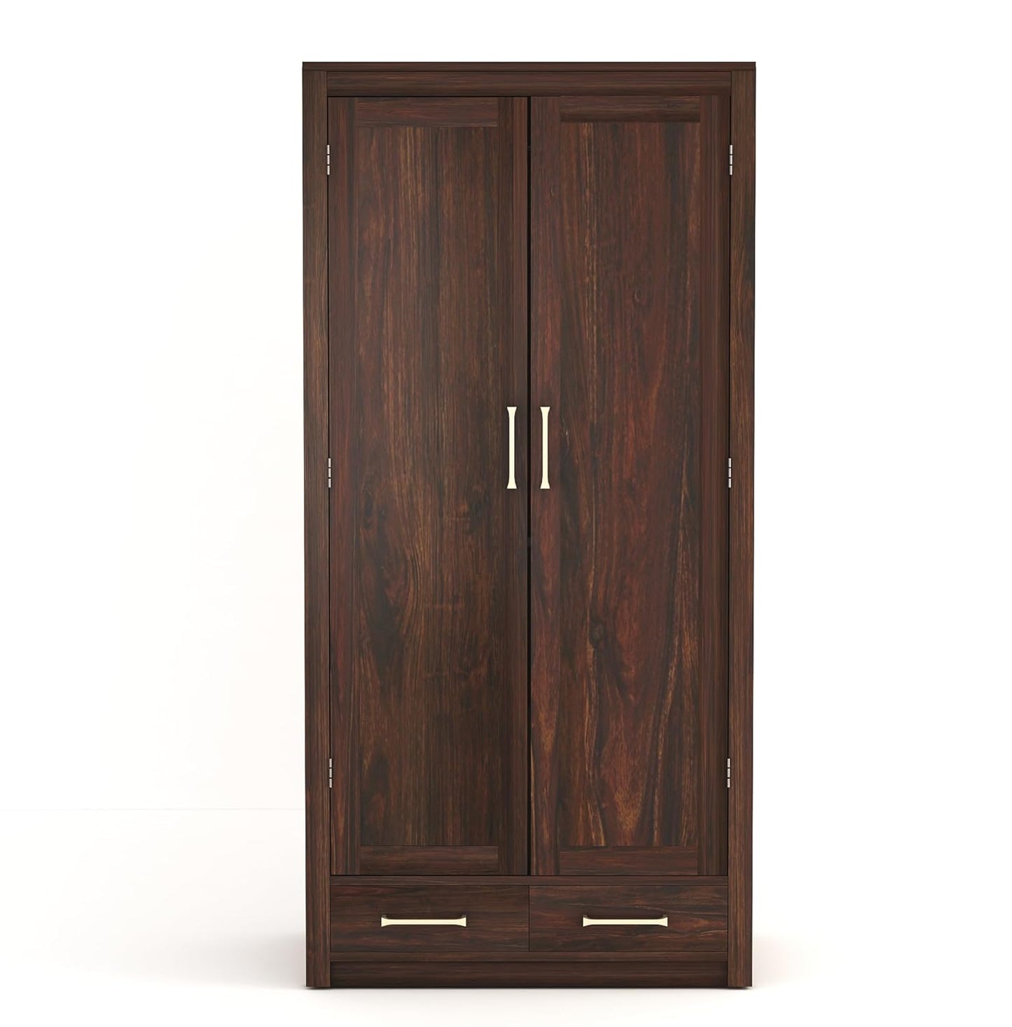 Wooden wardrobe with two doors on a white background