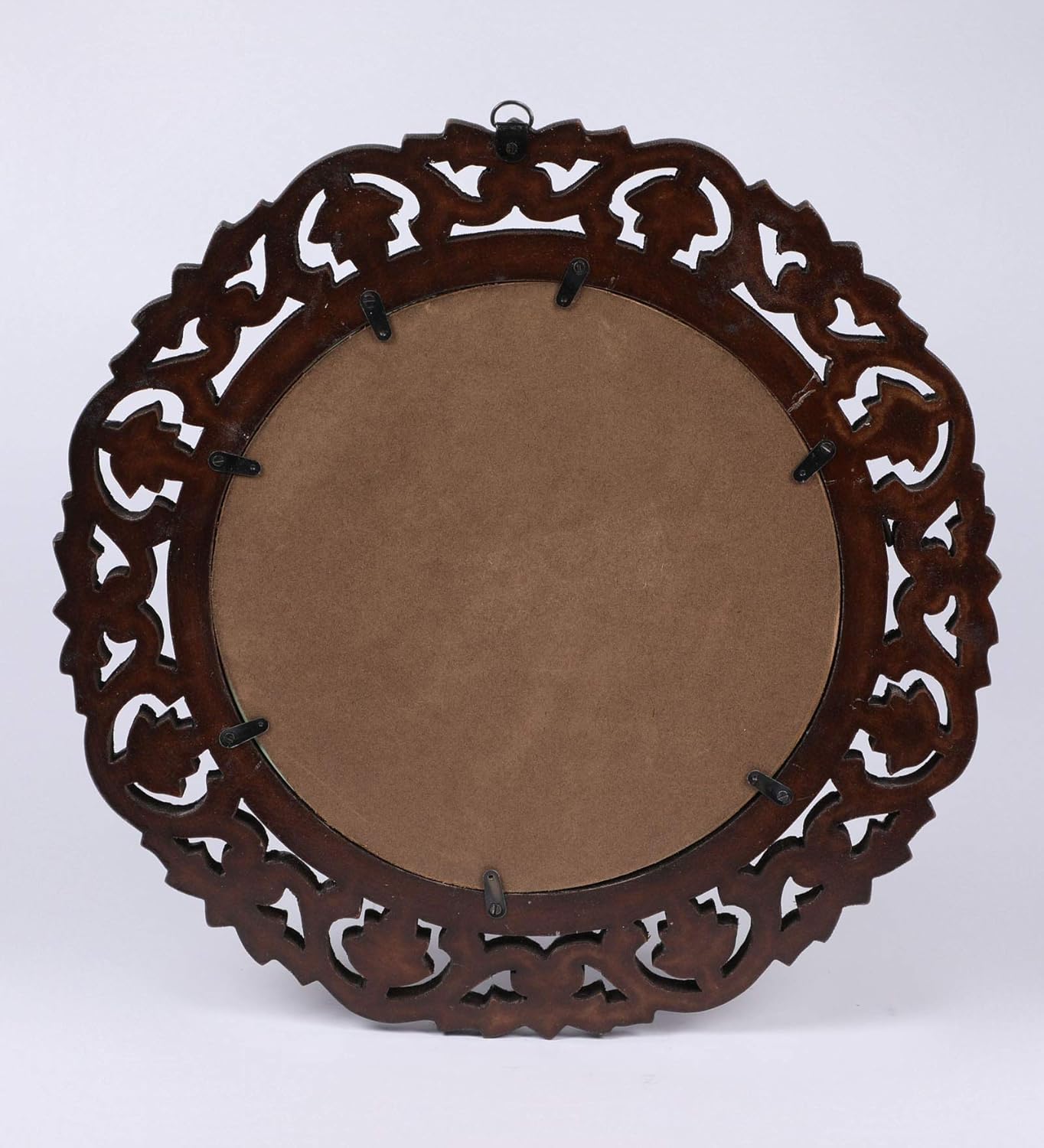 Decorative wooden circular frame on a white background