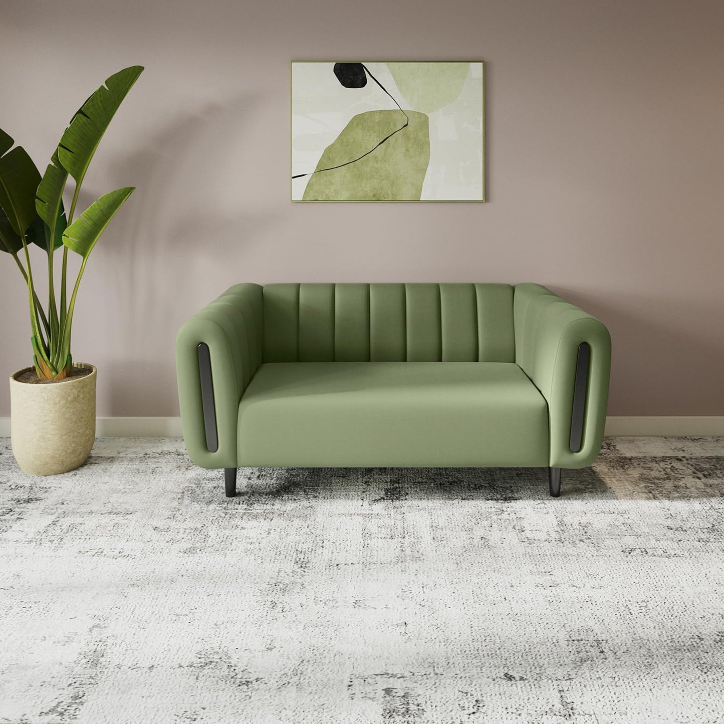 Paramount 2-Seater Fabric Sofa | Solid Wood Frame, Green