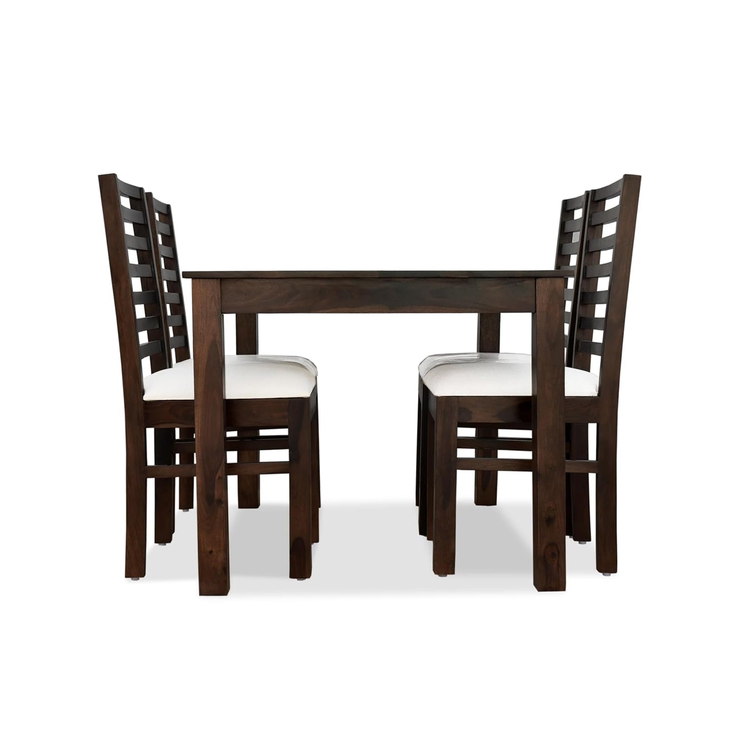 Modern Solid Sheesham Wood 4 Seater Dining Table Set with Cushion Chairs – Walnut Finish