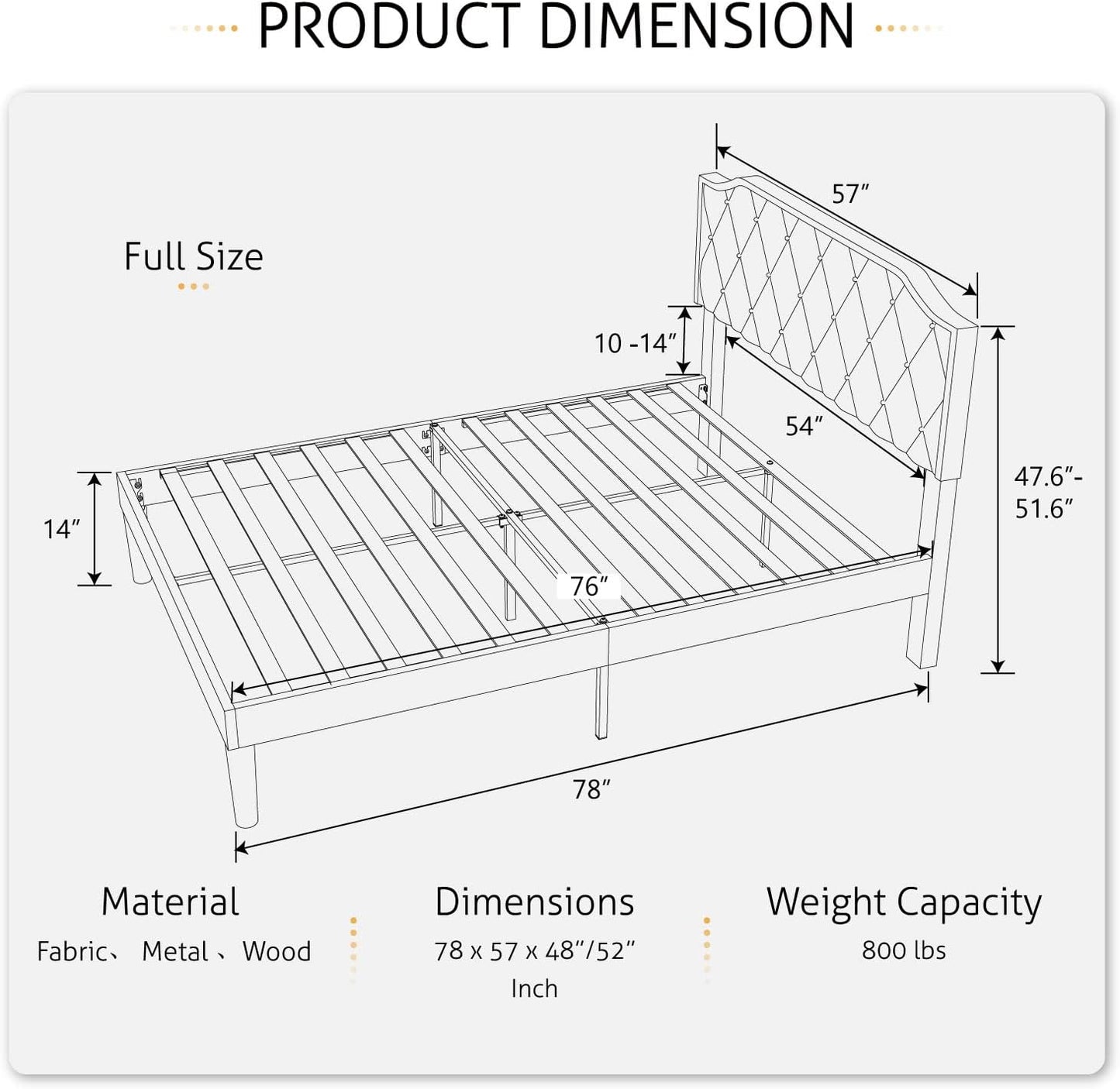 Full Size Upholstered Platform Bed with Curved Rhombic Button-Tufted Headboard – Dark Grey