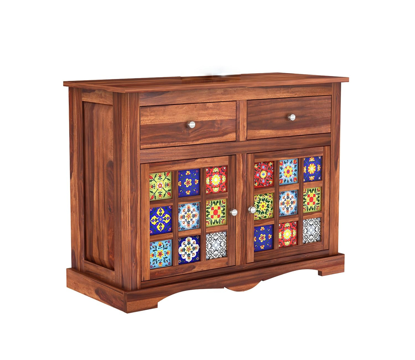 Wooden Cabinet in Solid Sheesham Wood – Sideboard with 2 Drawers & 2-Door Storage (Design 60)