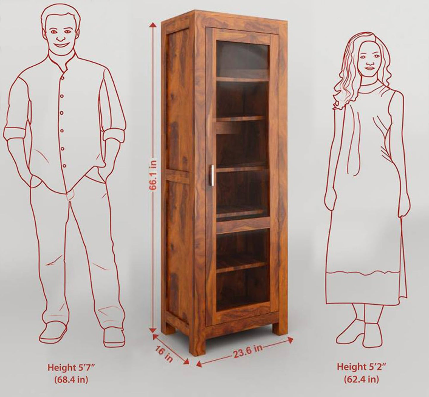 Victoria Solid Wood Kitchen Cabinet – Multipurpose Wooden Storage for Bedroom, Living Room, Study & Bar | Bookshelf with Honey Matte Finish