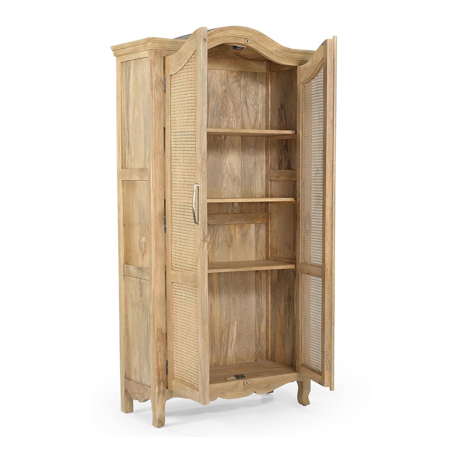 Multipurpose Solid Wood Cabinet Kitchen Bookshelf & Storage Unit for Home – Mango Wood with Natural Cane & Matte Finish
