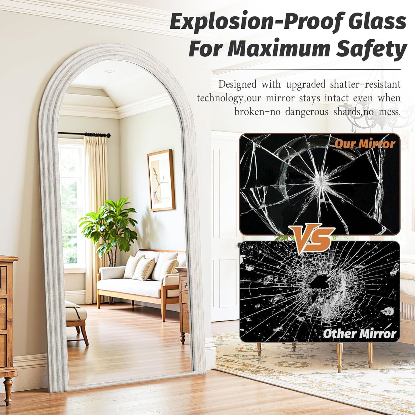 76'' x 41'' Full-Length Floor Mirror – Tall Standing Mirror for Bedroom or Living Room