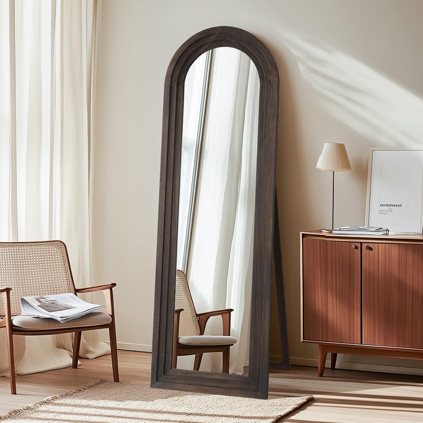 64"x21" Full-Length Floor Mirror with Solid Wood Frame – Rustic Farmhouse Style with Stand