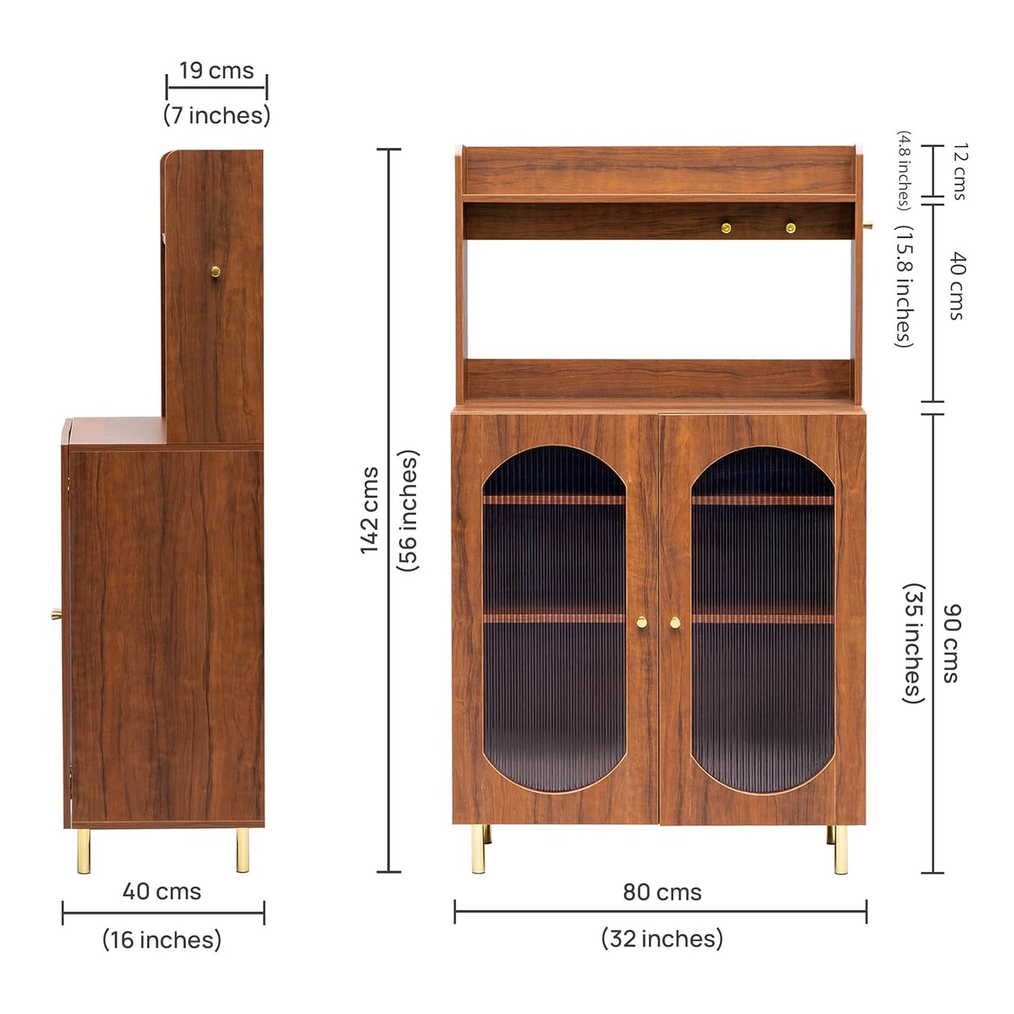 Wooden cabinet with dimensions labeled on a white background