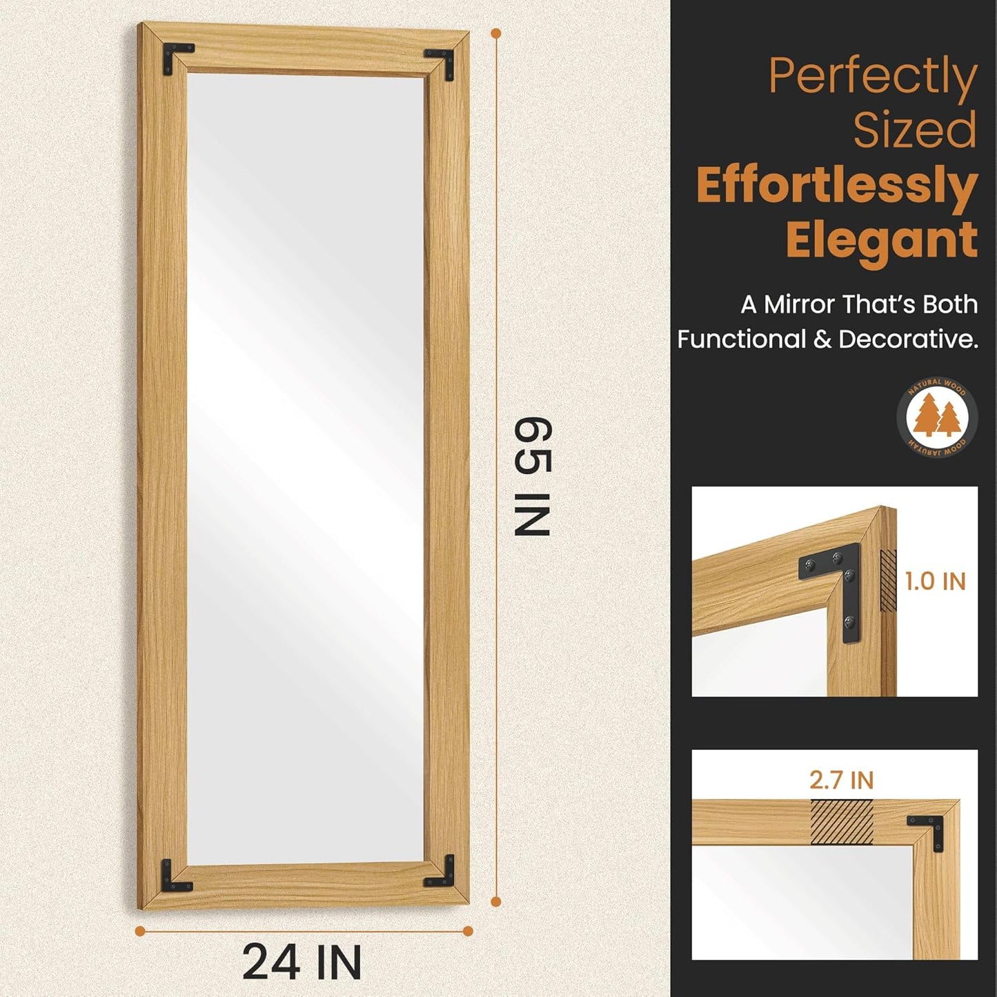 71"x30" Full-Length Floor Mirror with Solid Wood Frame – Brown