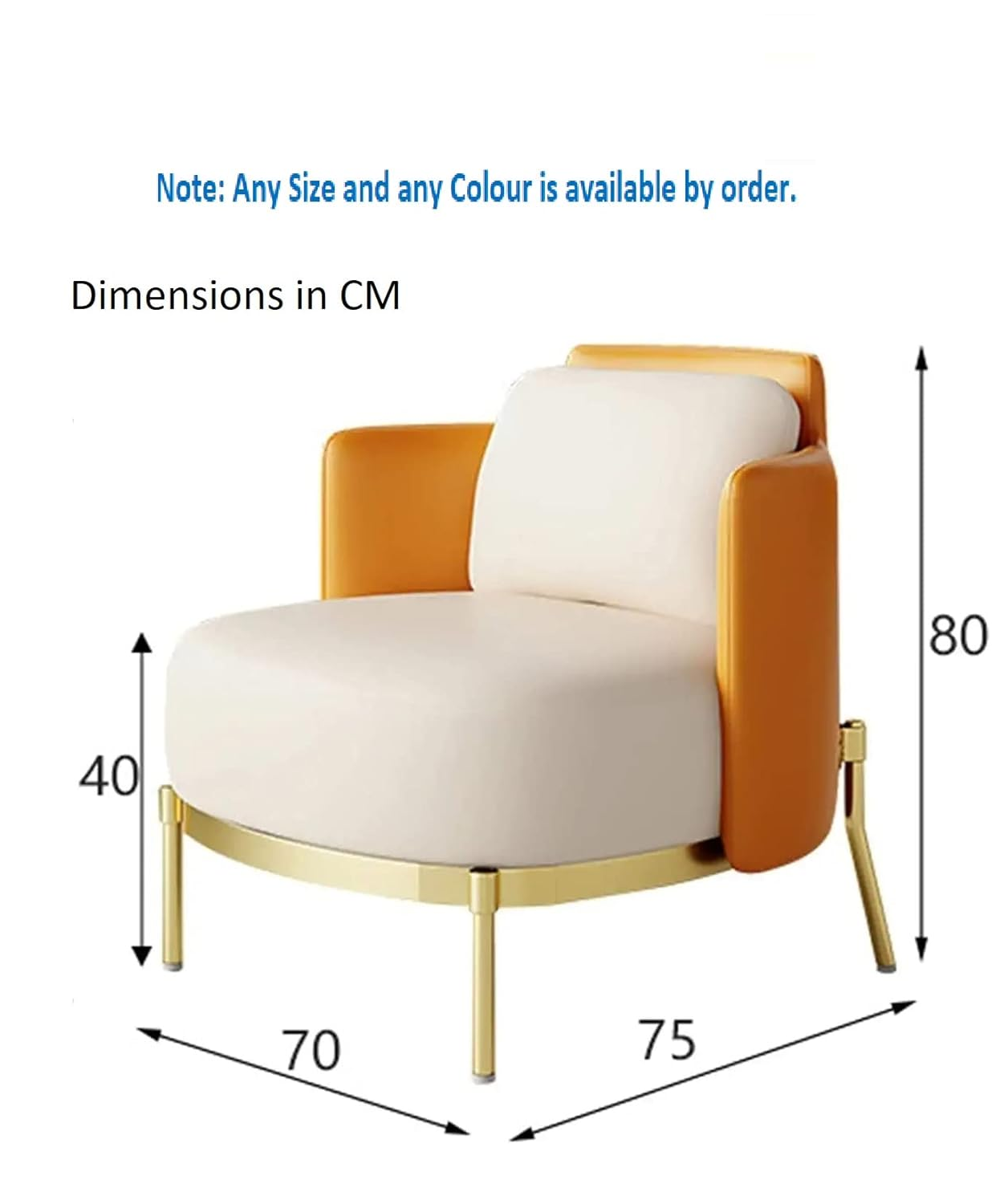 Chair with dimensions labeled in centimeters on a white background