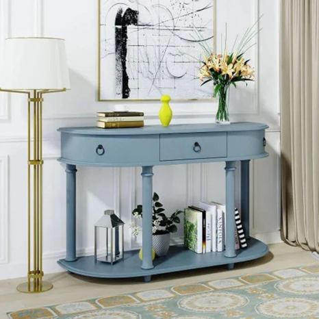 Farmhouse Half-Moon Console Table with Drawer and Shelf – 48" Entryway Accent Table with Glossy Finish