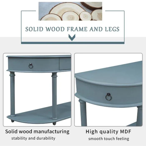 Farmhouse Half-Moon Console Table with Drawer and Shelf – 48" Entryway Accent Table with Glossy Finish